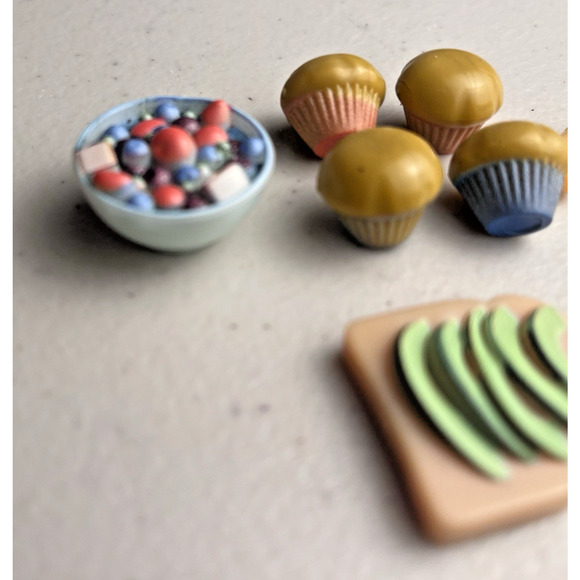 Miniature Doll Food Lot Avocado Toast Muffins Croissant Fruit Bowl 1:6 Scale - Picture 4 of 13